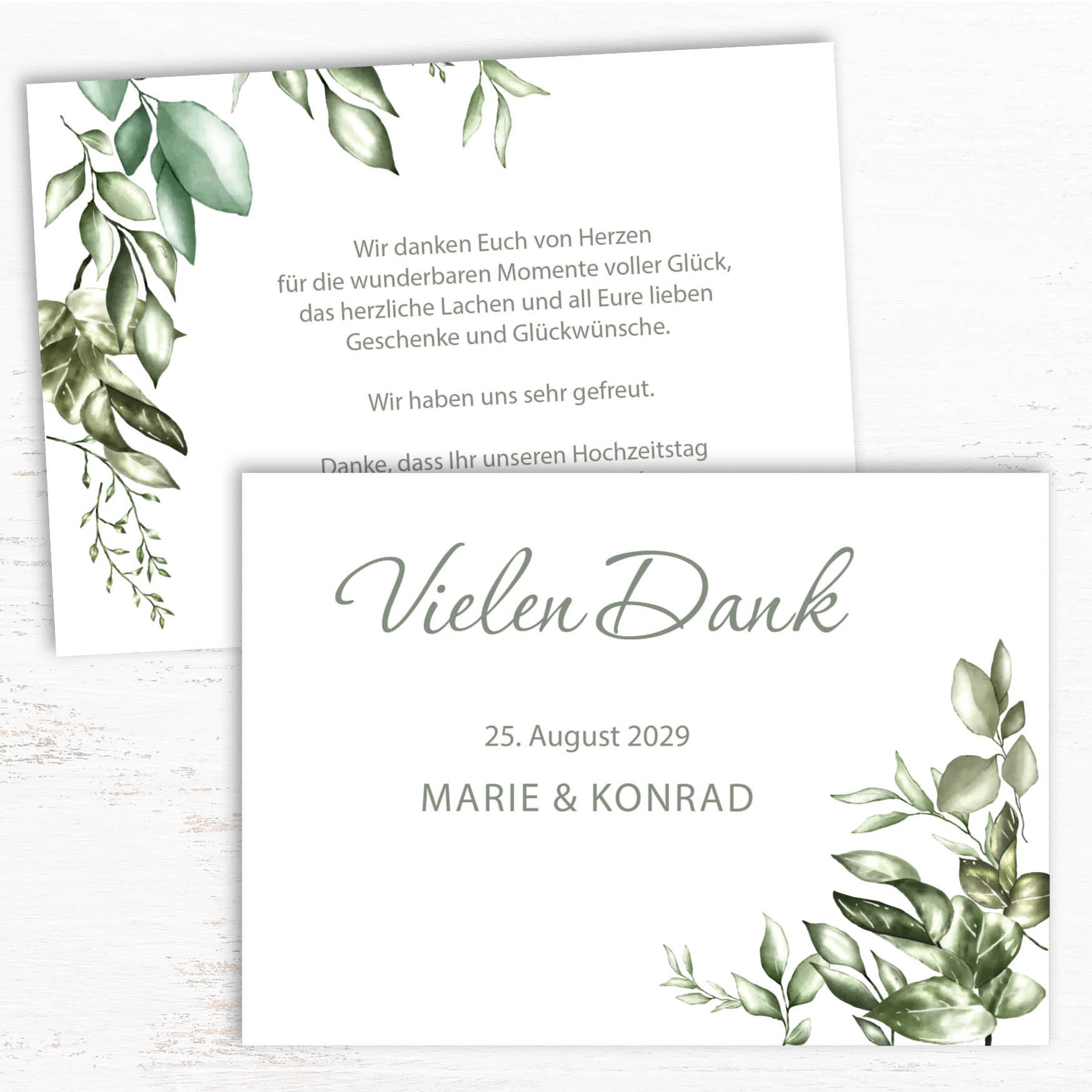 Danksagungskarten Hochzeit – Elegante Postkarte Greenery Design - Individuelle Einladung